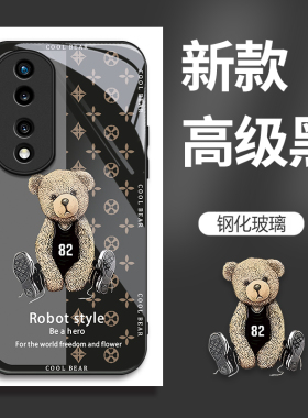 适用荣耀70pro+手机壳HPB-AN00华为honor的82号熊手机套新款玻璃保护套防摔软壳硅胶男女款网红可爱情侣卡通