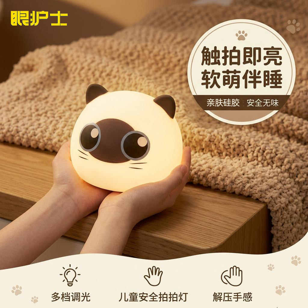 眼护士逻辑猫护眼台灯送女友礼物专用氛围睡眠卧室床头拍拍小夜灯