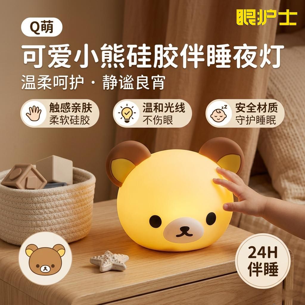 眼护士轻松小熊台灯护眼学习专用宿舍床头氛围拍拍小夜灯送女朋友
