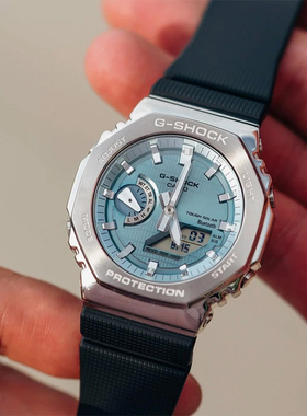 卡西欧新款G-SHOCK农家橡树金属八角蓝牙光动能手表GBM-2100A-1A2