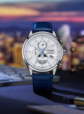 西铁城光动能手表男商务腕表电波计时月相万年历日期 BY1030-09A