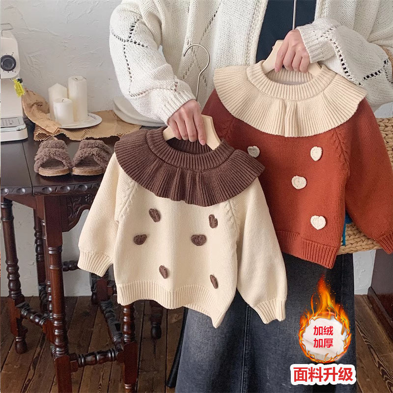 针织衫2023女童针织衫爱心冬季