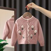 针织衫 女童开衫 儿童洋气上衣春季 新款 中小童宝宝毛衣 外套2025春装
