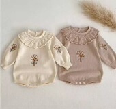 包屁衣女宝宝毛衣连体衣爬服 针织荷叶领长袖 新款 2025婴儿秋季