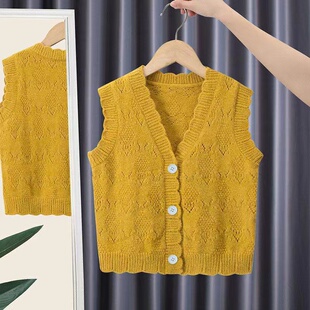 女童针织马甲春秋外穿2025新款小女孩韩版洋气儿童春季毛衣背心潮