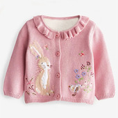 儿童开衫 女宝兔子刺绣荷叶娃娃领2025女童毛衣针织上衣