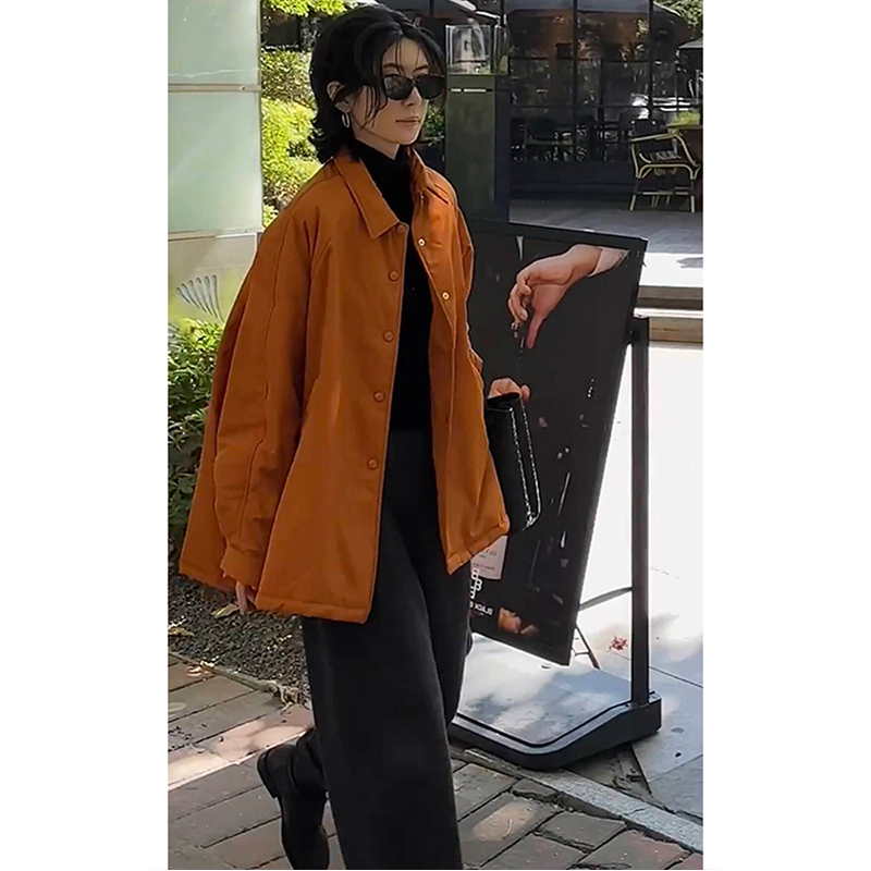 减龄简约单排扣翻领棉服外套女