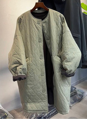 中长款单排扣圆领宽松棉服外套