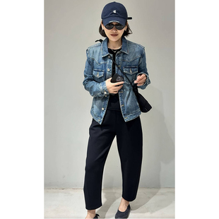 欧洲站2026春季新款时髦宽松纯色长袖单排扣韩版牛仔POLO领外套女