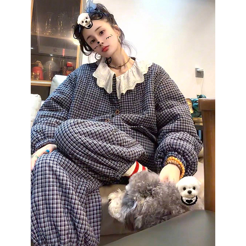 松弛感拼接格子外穿居家服套装