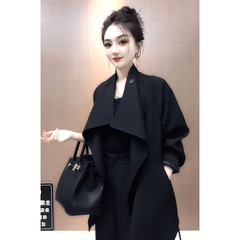 英伦风通勤纯色长袖翻领风衣外套