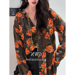 单排扣衬衫 欧洲站2026春夏辛苦啊时尚 百搭精致显瘦微透复古风长袖