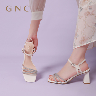 粗跟时装 凉鞋 女2024夏新款 GNC法式 轻奢水钻新中式 仙女风白色女鞋