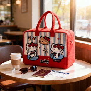 卡通毛毡旅行包收纳收纳袋大容量可爱外出行李包拉杆箱可套必备r