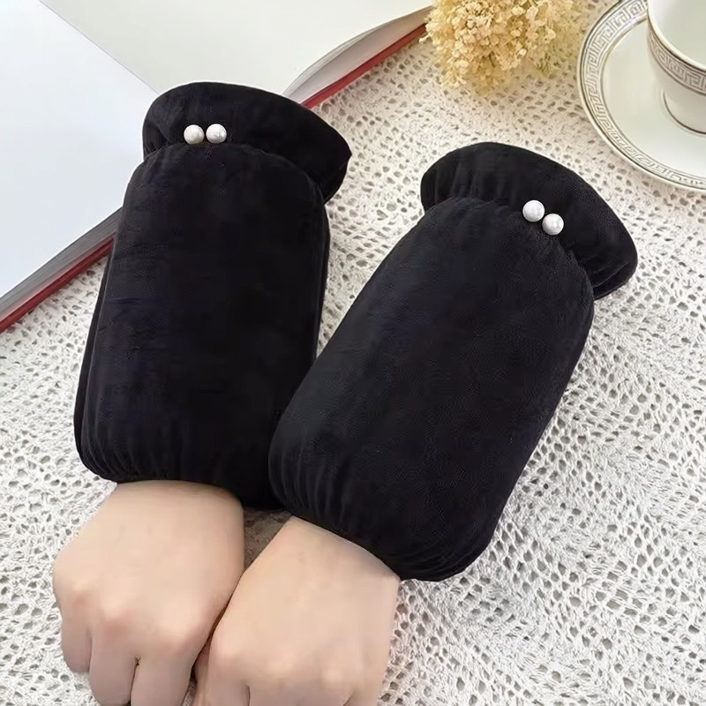 秋冬新款珍珠袖套女成人学生短款