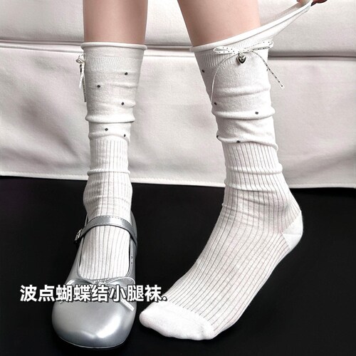 春夏薄款蝴蝶结波点女中筒袜