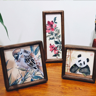 绢卡黑胡桃实木书法宋锦纹相框摆台挂墙字画框装裱瓷板画框定制框