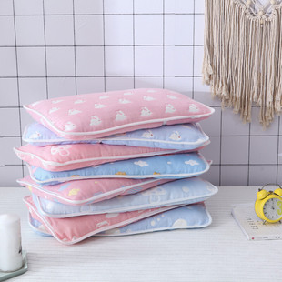 宝宝枕头棉花枕芯儿童幼儿园透气纱布枕套婴儿枕兔子蓝(成品枕头)