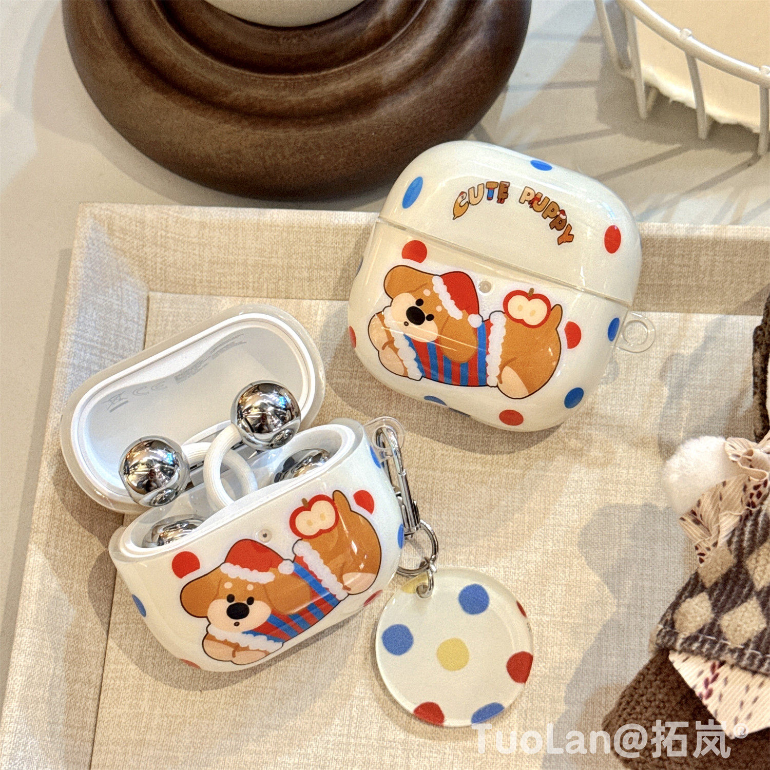 拓岚 适用华为freeclip2耳机保护壳韩风ins波点趣味可爱苹果腊肠狗FreeBuds7i/6i/5i挂件吊坠freebudspro4/3