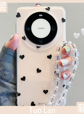 拓岚 适用华为mate80pro+手机壳mate60双层pura80/70简约黑色爱心mate40pro蝴蝶结挂绳mate70pro硅胶防摔女款