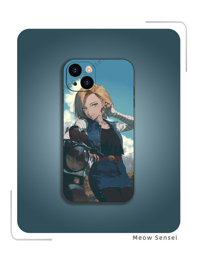 七龙珠xs人造人18号适用苹果14全包13液态硅胶12玻璃11华为oppo小米