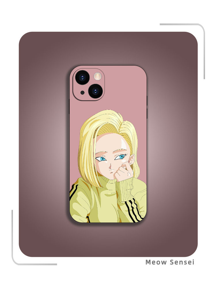 可爱七龙珠人造人18号适用苹果14全包13硅胶12玻璃11华为oppo小米红米