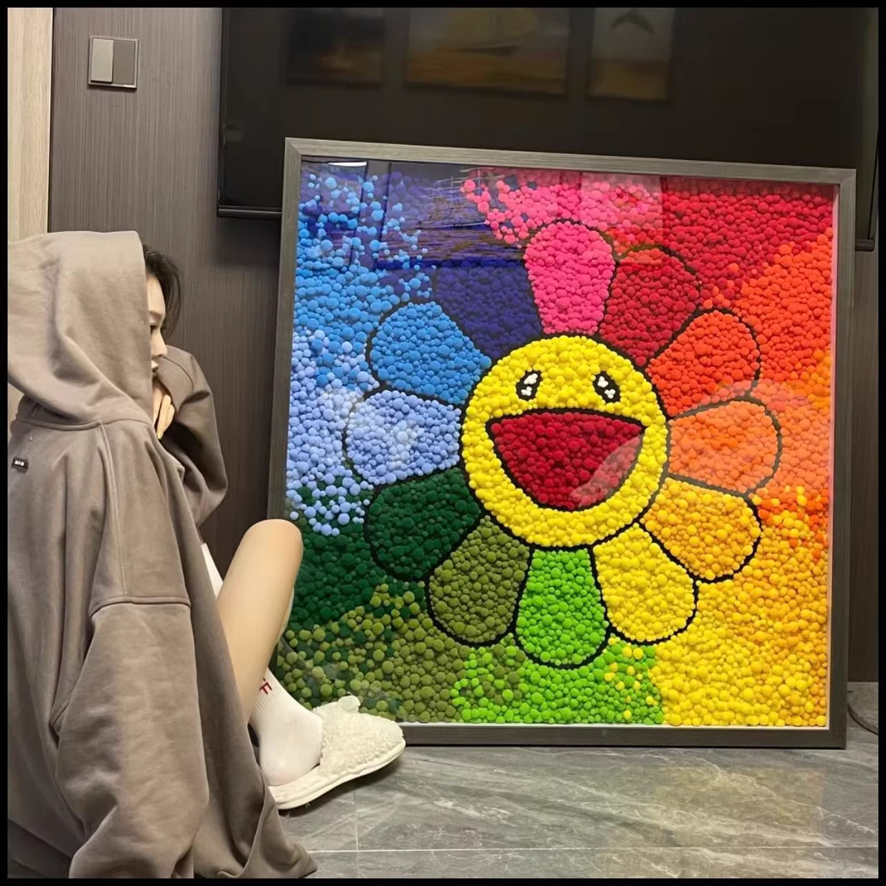 太阳花diy毛球手工粘贴画解压多巴胺生日礼物高级挂画客厅装饰画,家居饰品,现代装饰画,淘宝优惠券,粉丝福利购,淘宝优惠卷