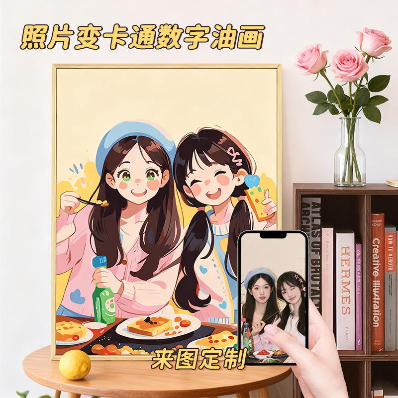 照片定制卡通diy数字油画情侣男友生日浪漫手工纪念日礼物丙烯画