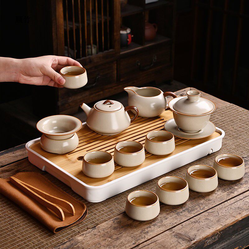 顾竹中式汝窑功夫茶具套装高端全套复古喝茶泡茶器具整套用品大全