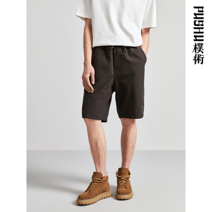 夏季 微弹休闲运动短裤 新款 饰简约日系复古五分裤 男 皮标装 朴术男装