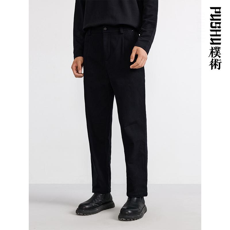 朴术男装秋冬季新款黑色商务直筒休闲裤加厚修身显瘦小脚裤子男士