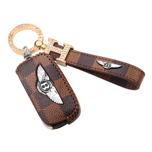 宾利钥匙套保护壳雅致慕尚欧陆飞驰专用高档男女士车用真皮包扣环