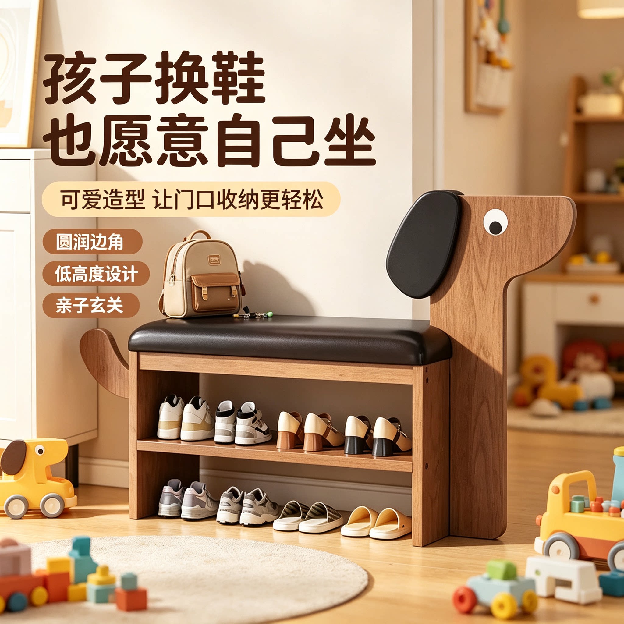 卡通小狗换鞋凳家用创意鞋柜