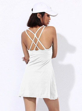 巨显瘦修身美背吊带网球裙运动连衣裙性感速干透气带胸垫防走光底