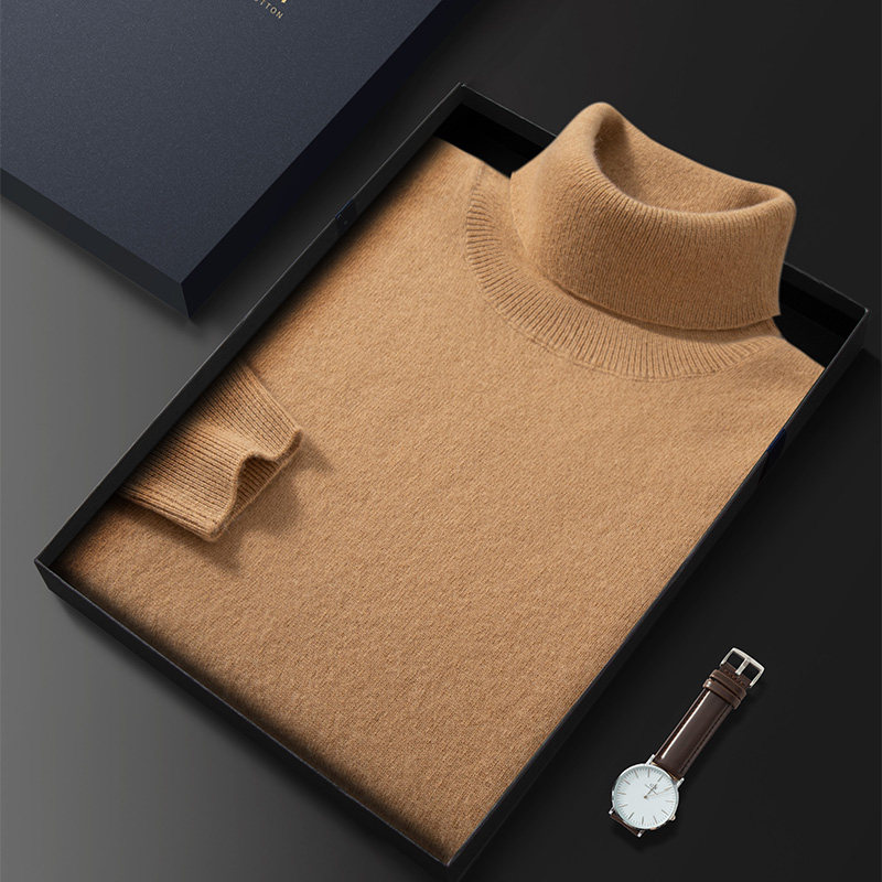 남성용 가을 겨울 신상 캐시미어 스웨터 두껍고 따뜻한 캐시미어 스웨터 회전 가능한 터틀넥 남성용 단색 바닥 니트 스웨터