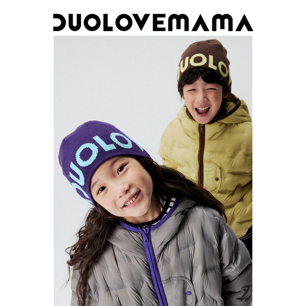 DUOLOVEMAMA 酷潮logo百搭温暖护耳针织毛线帽男女儿童滑雪帽子冬