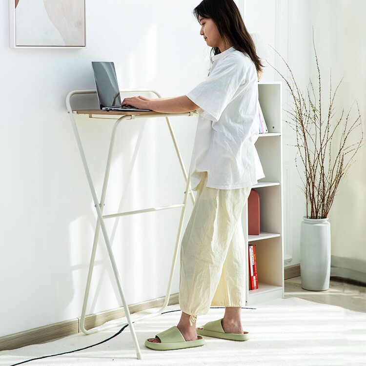 现代简约折叠吧台桌站立小高桌加高阳台窄条办公家用学习白色1.1m