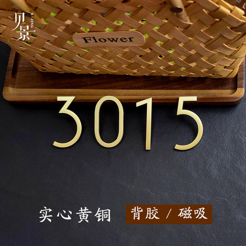创意定制简约黄铜数字酒店房间门牌号码牌家用北欧日式复古民宿