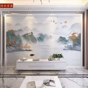 新中式 山水墨墙布壁画电视背景墙壁纸3d壁布中国风景墙布客厅沙发