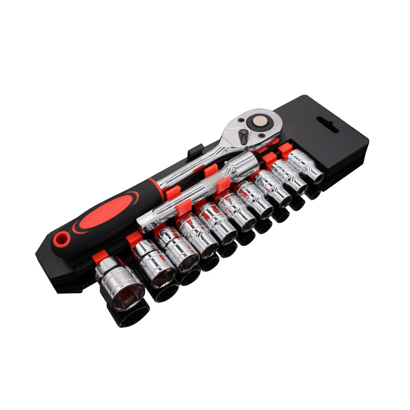12件套筒套装棘轮1/2-3/8-1/4快速扳手汽车五金工具组套家用