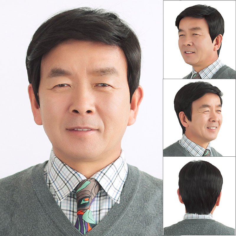 男士假发真发短发爸爸新款发套男假发整顶中老年真人头发中年