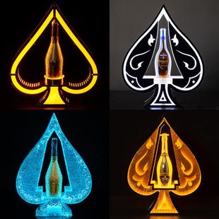 发光亚克力黑桃a酒座洋酒展示架酒吧道具铁艺黄光酒座绿光香槟王