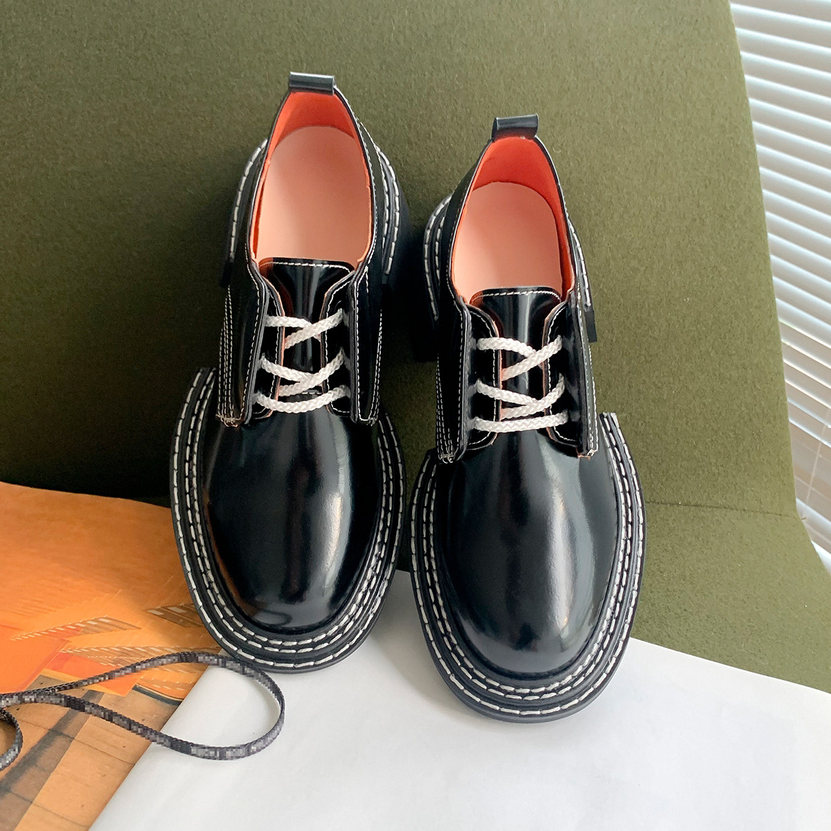 厚底增高休闲英伦小皮鞋黑色系带德比鞋百搭帅气新款,女鞋,浅口单鞋,淘宝优惠券,粉丝福利购,淘宝优惠卷