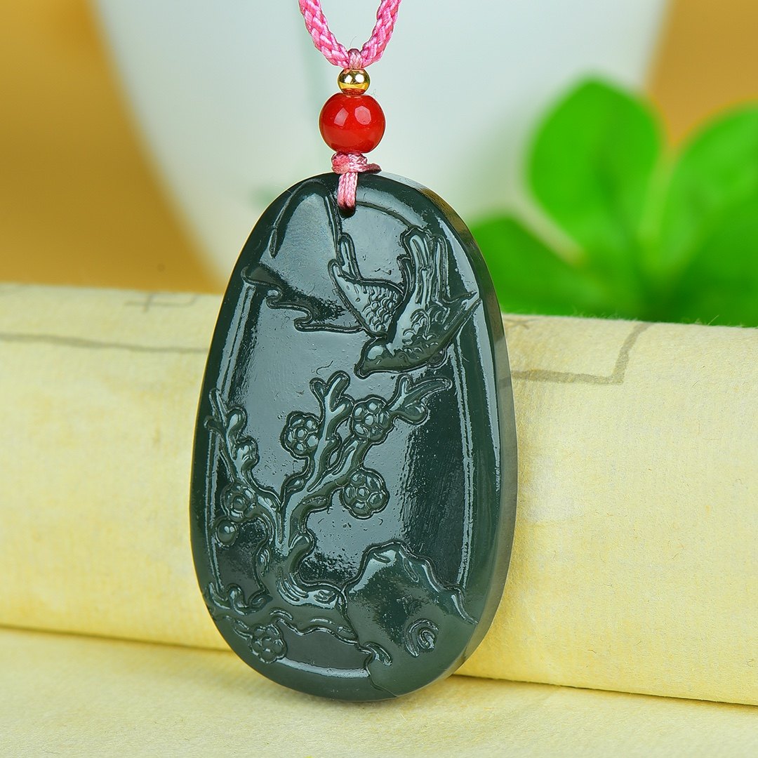 新疆和田青玉喜上眉梢玉牌青海料高山流水玉吊坠男士女士椭圆挂件