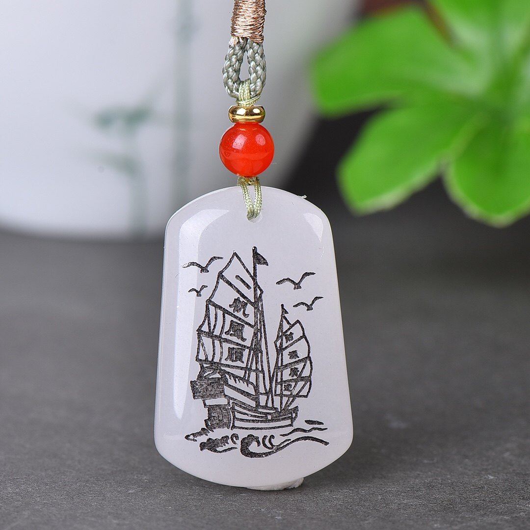 包邮帆船新疆天然戈壁金丝玉一帆风顺吊坠挂件一切顺利项坠配饰挂