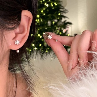 轻奢简约雪花养耳洞耳钉拧螺丝2024新款 高级u形耳环睡觉免摘耳饰