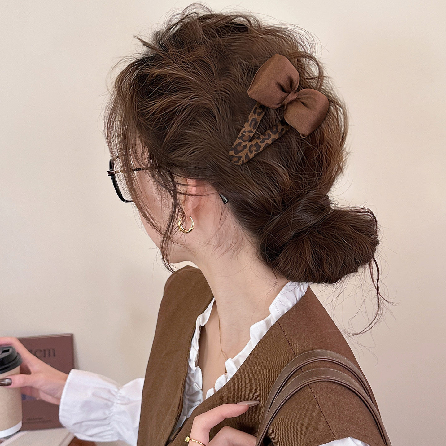 丝绒蝴蝶结豹纹发夹女边夹侧边发卡前额刘海夹子2025新款高端头饰