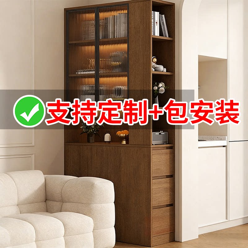 实木书柜沙发边柜客厅转角储物柜侧边抽拉夹缝柜靠墙奶油风窄柜子