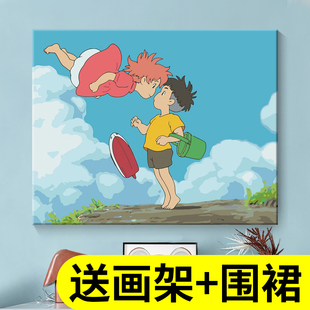 数字油画diy填色儿童动漫手工画画填充油彩画手绘丙烯水彩装 饰画