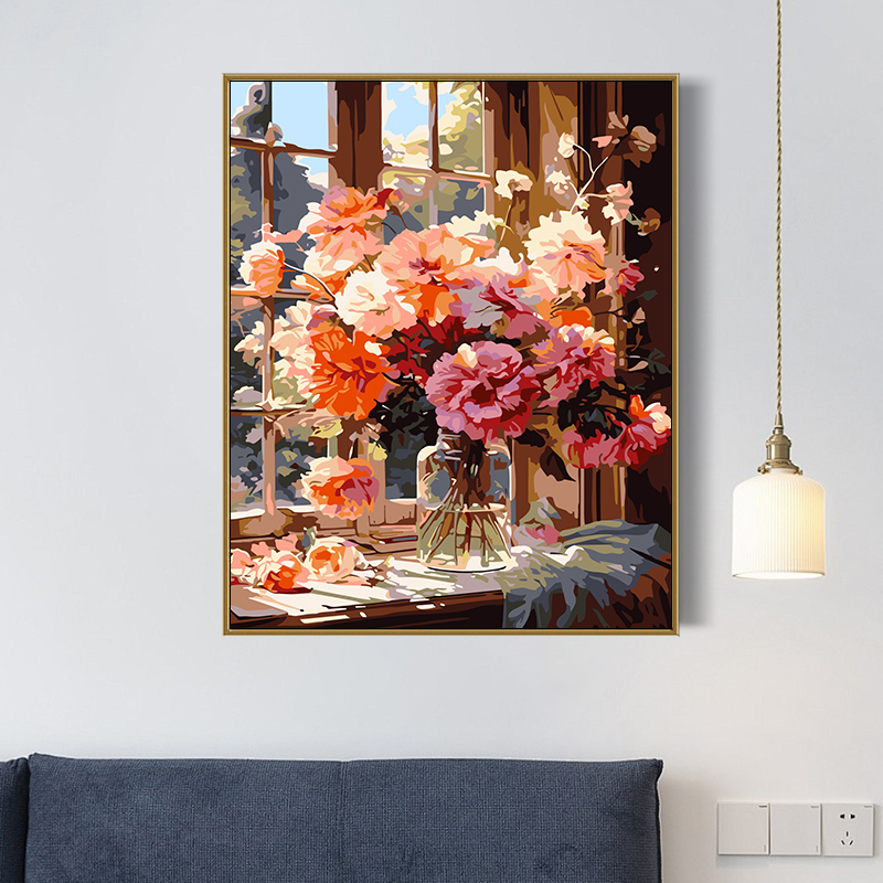 diy数字油画减压油彩画花卉填色